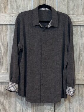 Coofandy Grey Button-Up Shirt w/Plaid cuff sz XL.